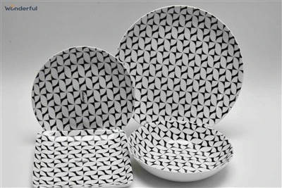 Schémas géométriques en noir et blanc ensemble de vaisselle en céramique