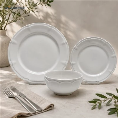 Embossed Scalloped Rim Solid White Porcelain Embossed Scalloped Rim Solid White Porcelain